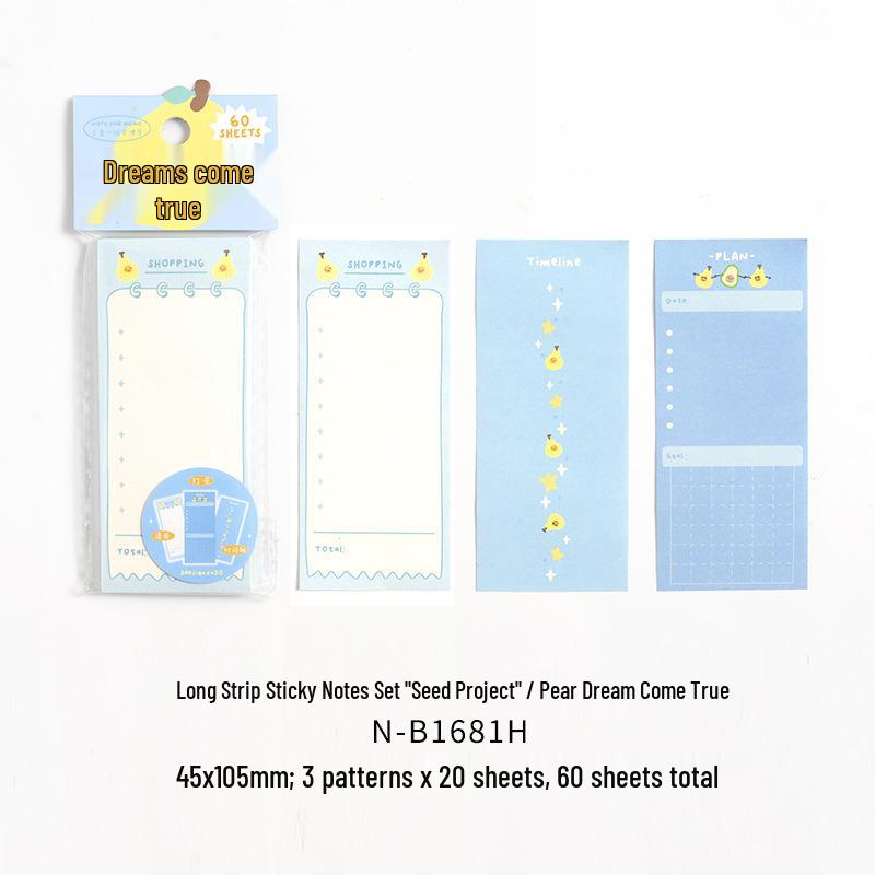 

Long Strip Sticky Note Set - Cute Fruit Illustrations for Planners & DIY Decor