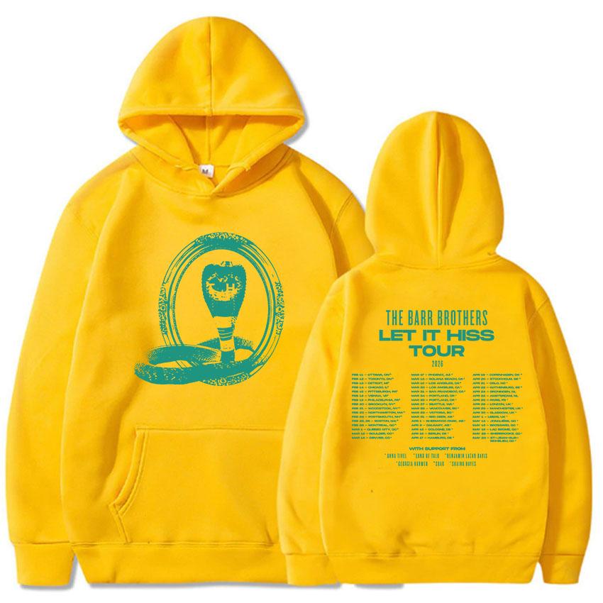 

Let It Hiss Tour 2026 Hoodies The Barr Brothers Design Band Sweatshirts Loose Long Sleeve Male Hooded Pullovers Printing Clothes XXXL жовтий