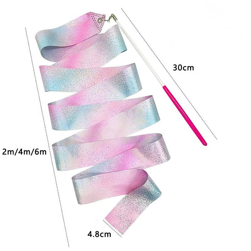 1pcs 2/4/6M Professional Glitter Dance Ribbon for Rhythmic Art Gymnastics Ballet Twirling Rod Stick Kids Training Equipment