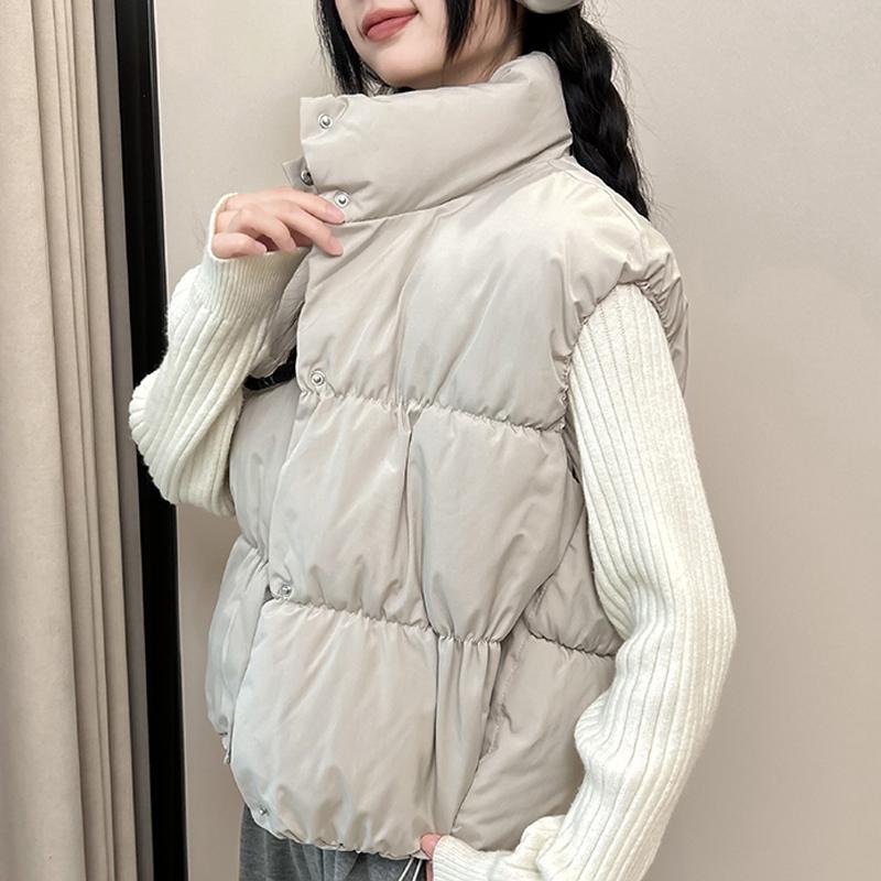 Fashion Winter Short Sleeveless Vest Woman Warm Outerwears Stand Collar Casual Thick Women's Jackets