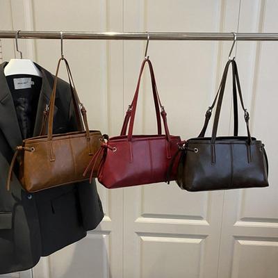 All-match Soft PU Leather Square Handbag Vintage Women Shoulder Bag Classic Luxury Design Zipper Underarm Purse Tote