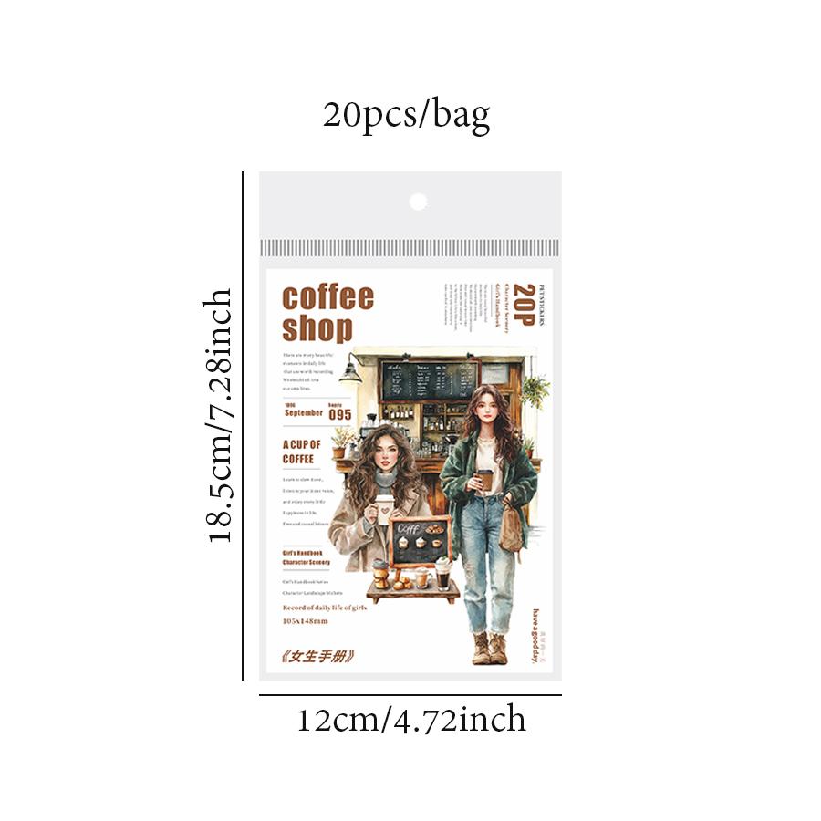 PET Sticker Book Coffee Fashion Girl Studying Daily Life Scene Notebook Sticker Book Creative DIY Greeting Card Cup Decoration