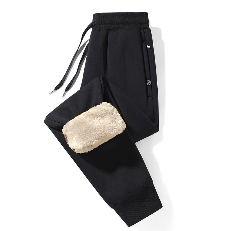 Men's Fleece-Lined Thermal Casual Trousers Thickened Long Pants Men's Winter Cotton Trousers Loose-Fit Sports Sweatpants Trendy