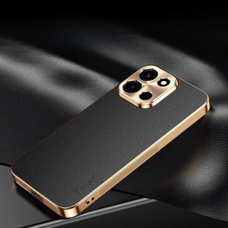 PU Leather Plating Shockproof Cover For OnePlus Turbo 6 6V Alloy Lens Protection Lichee Pattern TPU Frame Case For 1+ Turbo 6 V