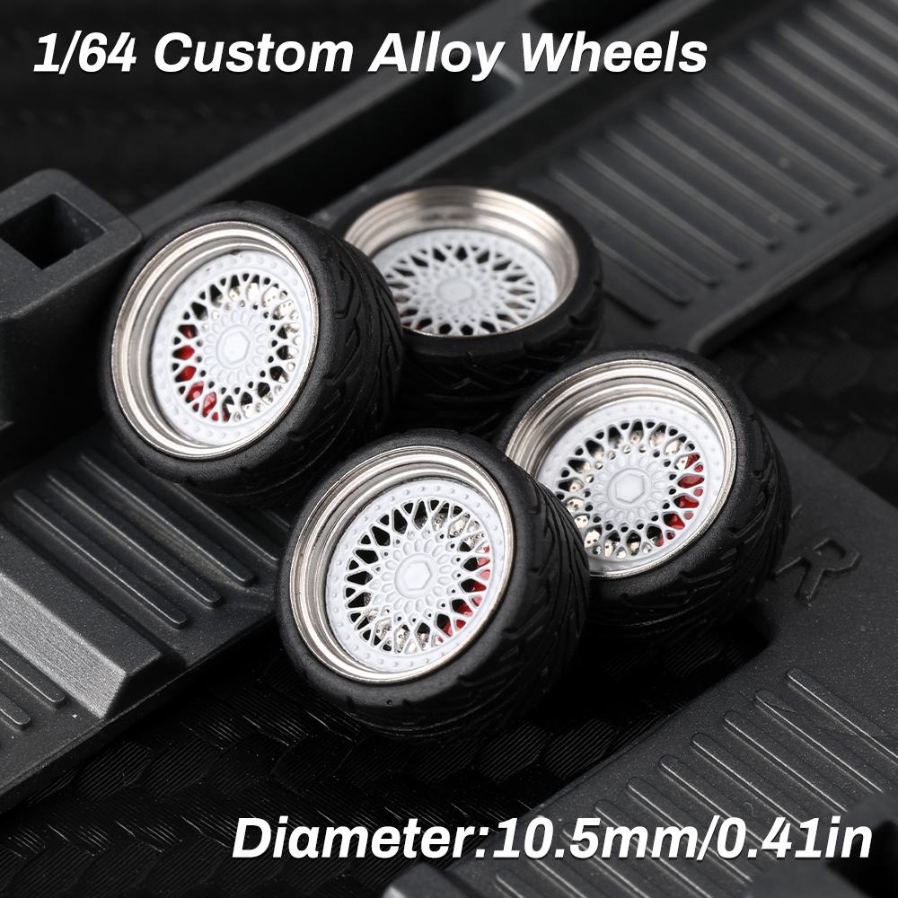1/64 Legierungsmodellauto Räder Kugellager Serie E Räder Mit Gummireifen & Bremsscheiben 4 Stück/Set Für Tomica Räder Spielzeugmodell