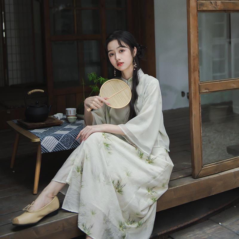 2024 Elegant Summer Fairy Zen Cheongsam Top & Chinese Style Women's Clothing Set