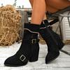 Women's new fashion boots autumn and winter new belt buckle flip large size medium tube pointed Martin boots in stock