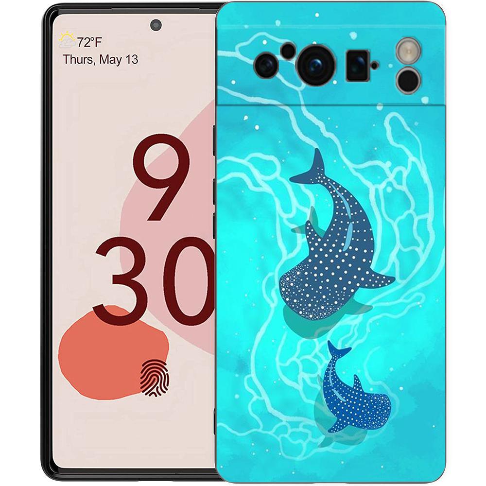 Luxury TPU Phone Case For Google Pixel 9 8 8A 7 7A 6 Pro XL 6A 5G Ocean Whale Shark Swimming Black Soft Back Cover