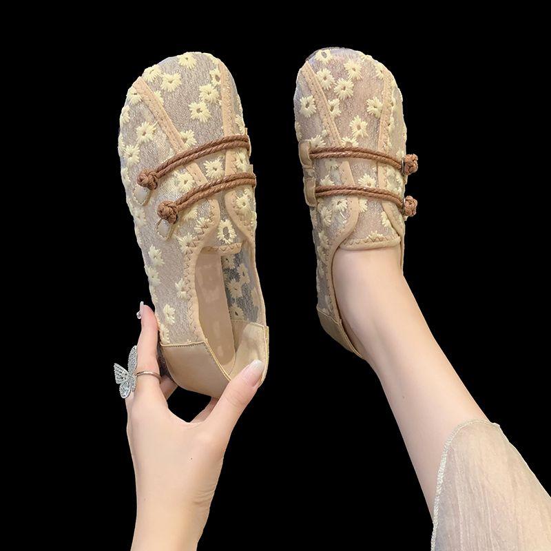 Woman Footwear Flat Slip on Hollow Mesh Breathable Shoes for Women Offers Korean Aesthetic High Quality Deals Cotton Original 39