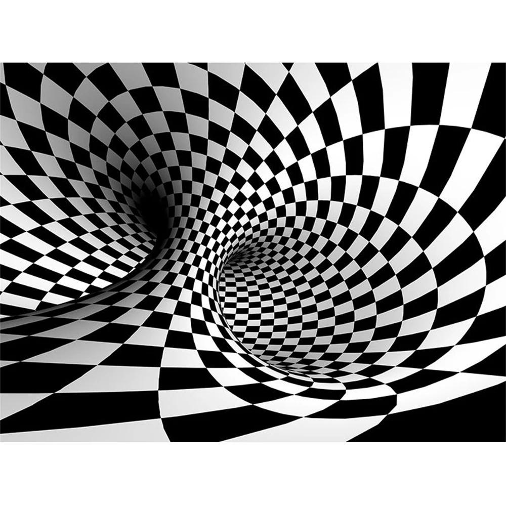 Tapet cu dungi alb-negru pentru extindere vizuală a spațiului din living, mural minimalist geometric tunel, tapet fundal TV