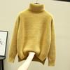 Winter Turtleneck  Thicken Sweater Women Casual Warm Plush Lining Knit Tops Add Velvet Bottomed Blue Pullover