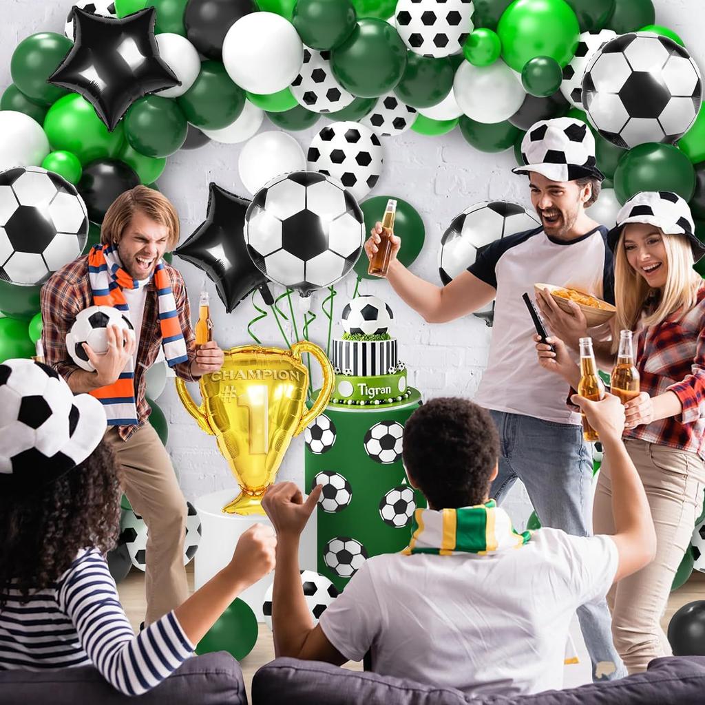 128PCS Football Balloon Wreath Kit Black and White Latex Ballons arch kit for Sports Party soccer champion league foil ballon
