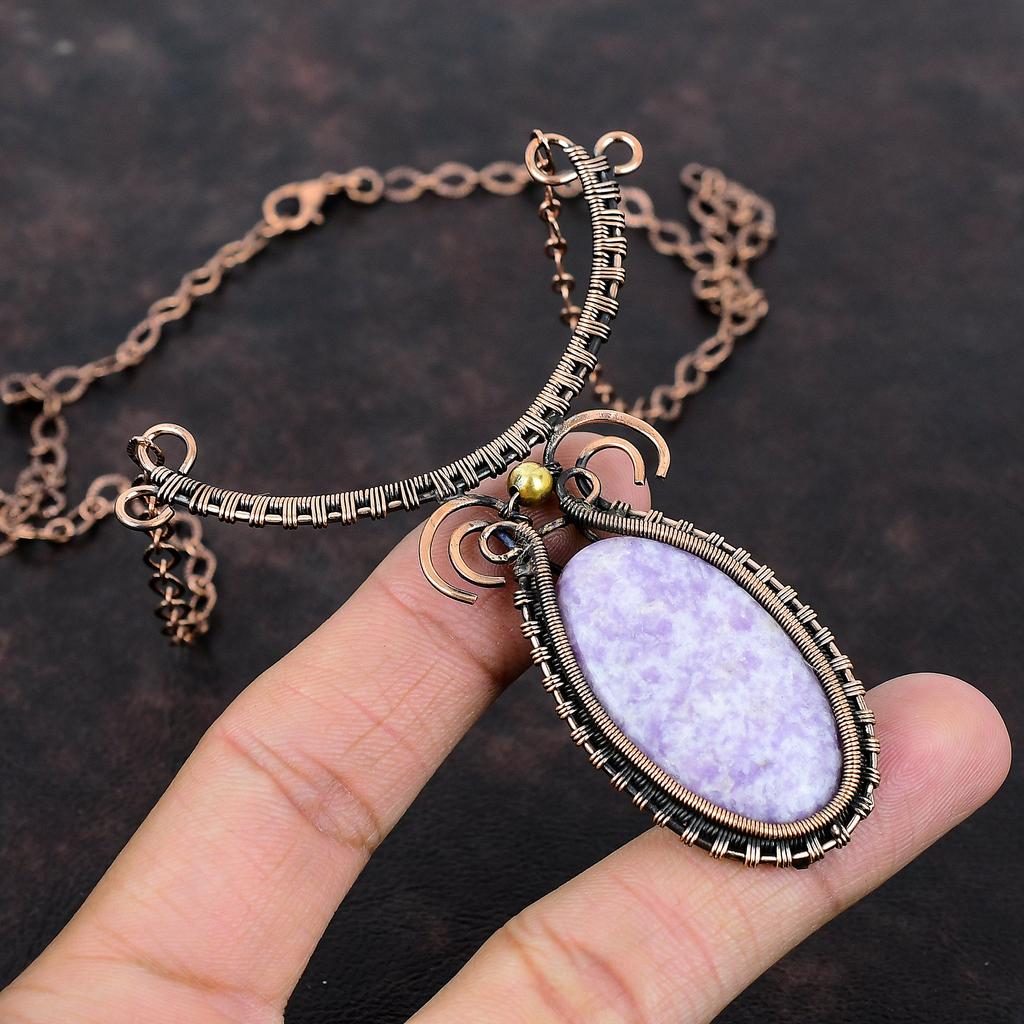 Lepidolite Gemstone Necklace Copper Wire Wrapped Necklace Handmade Lepidolite Jewelry Adjustable Necklace Dainty Copper Jewelry Gift For Her