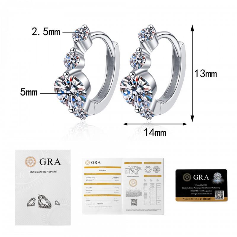 Sterling Hoop Earrings With Lab-Created Moissanite Stones Full Pave CZ Design Geometric Round Style Women 925 Sterling Silver