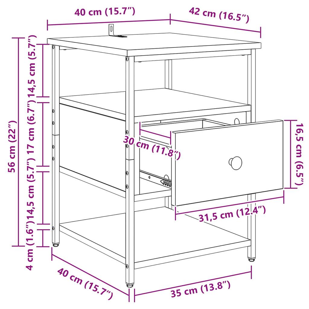 Nightstand with Drawers Rustic Wood Look 40 X 42 X 56 Cm Engineered Wood