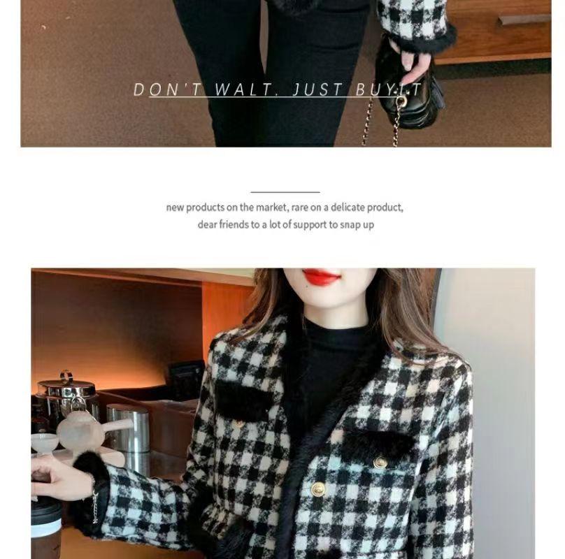Women's French Chic Houndstooth Chunky Knit Coat - Warm, High-End Autumn/Winter Top with Raw Edges