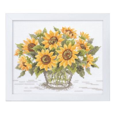 Olympus Thread Kreuzstich-Stickset Blumengarten, einfacher Blumenstickrahmen, Sonnenblume, Weiß, 7287