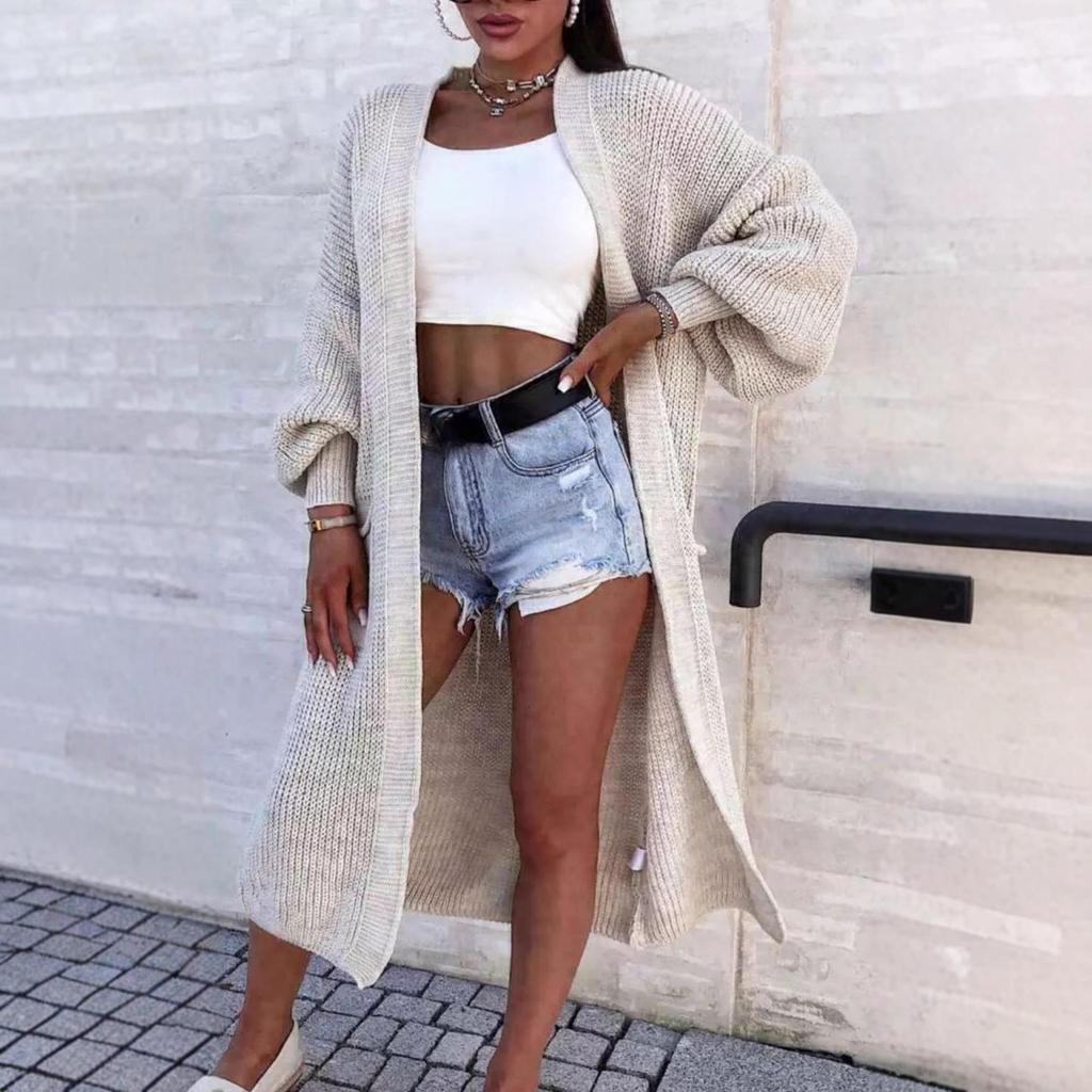 Chun-needle Knitted Sweater for Autumn and Winter Women's Outerwear, Solid Color Large-sized Long Pocket Cardigan Coat