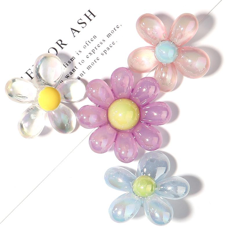 5Pcs/Lot Acrylic Beads Clear Plated Candy Color Cartoon Flower 3.3mm Large Hole Beads Diy Jewelry Bracelet Necklace Accessories