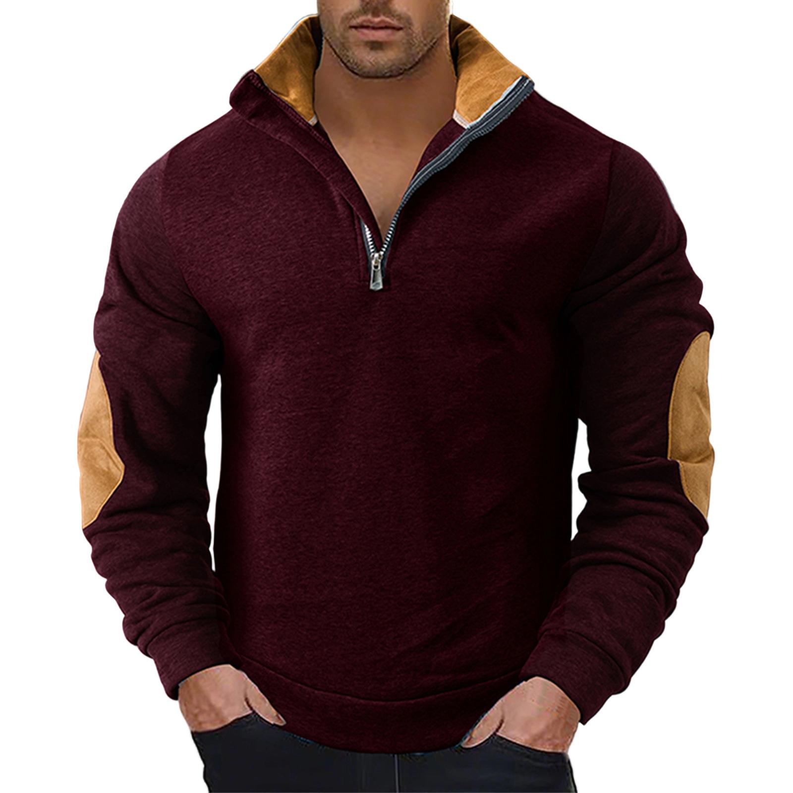 

Men S Long Sleeved Fake Two-Piece Hoodie Fashion Top XL винний