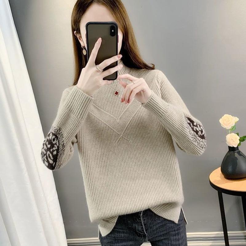 Plus Size Solid Mock Neck Sweater, Casual Long Sleeve Sweater for Fall & Winter, Women's Plus Size Clothing