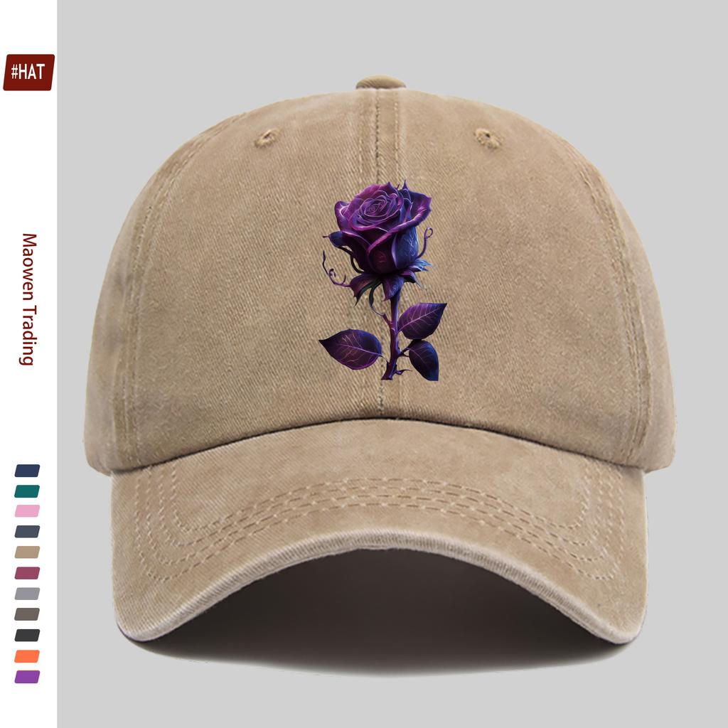 pc pcs Unisex Dark Purple Rose Print Trucker Cap with Adjustable Buckle Strap  Sun Visor  Vintage Floral Baseball Hat Suitab