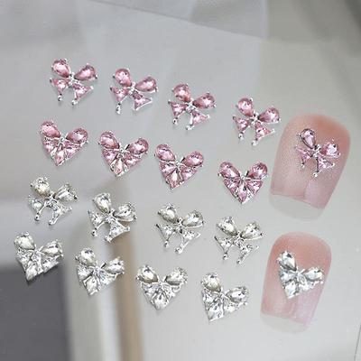 2 Stück Retro-Nagelzubehör mit funkelnden Zirkonia-Diamanten, großer Schmetterling, Herz, bunte Diamant-Liebes-Nagelanhänger