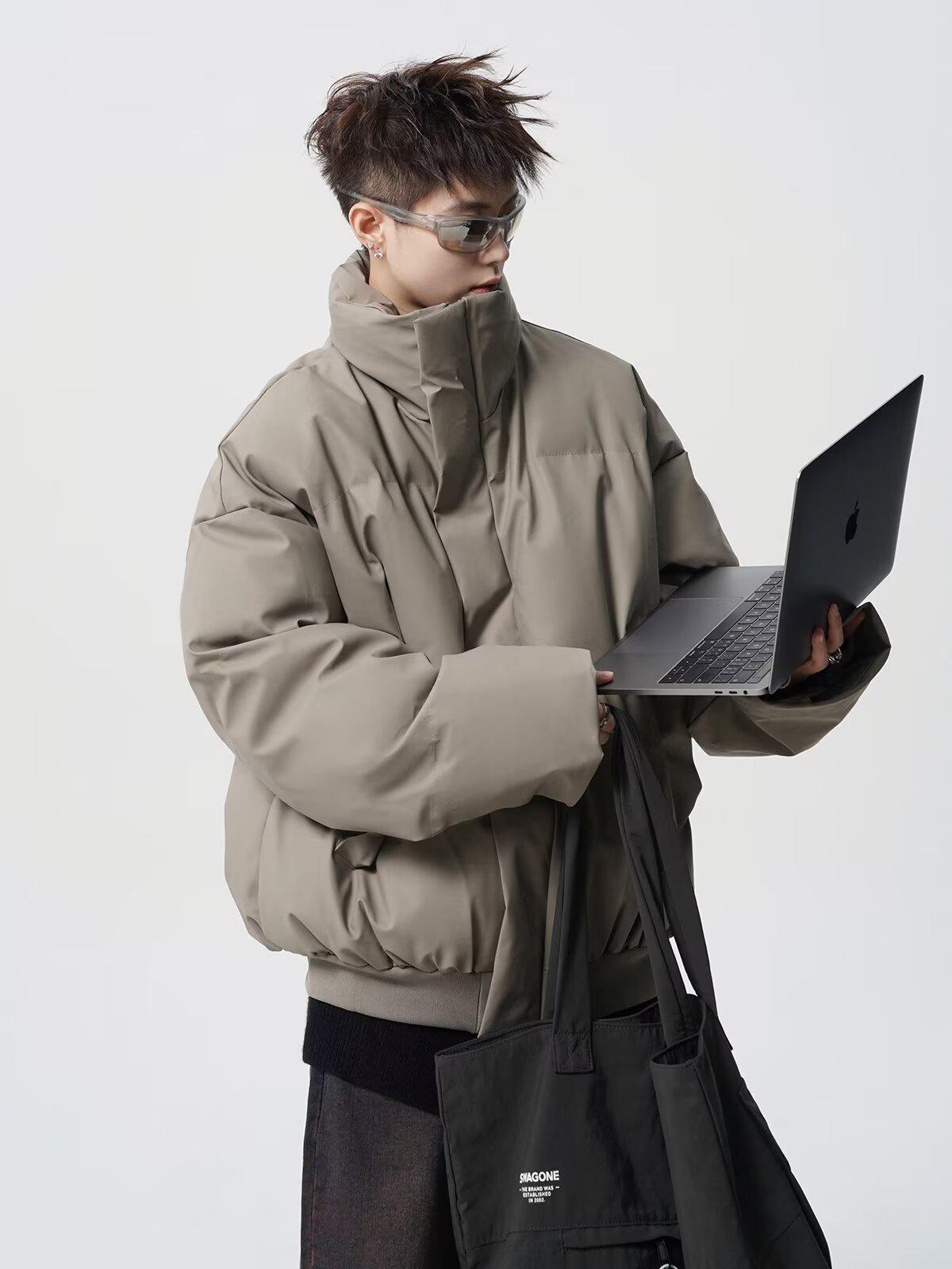 Men s American-Style Winter Warm Cotton Jacket, Loose Fit, Short PU Leather, Padded, Niche Design. M