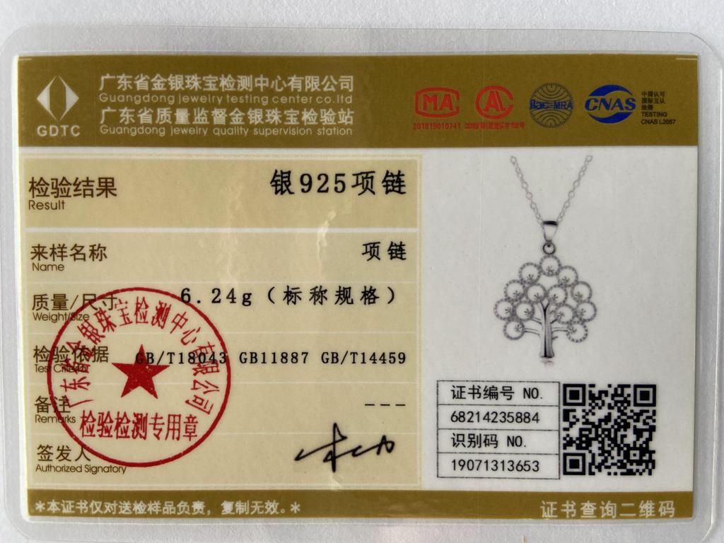 925 Sterling Silver Tree Shape Pendant Necklace Wedding Fashion Jewelry