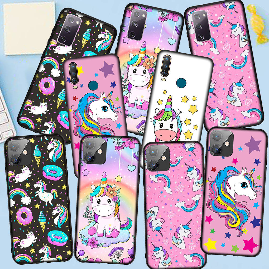 Phone Case for Samsung Galaxy S25 S24 S23 iPhone 16 15 Xiaomi Redmi Note 14 13 12 16E X 11 Pro Max OPPO Moto G85 G54 Huawei Pink Unicorn Horse Cover