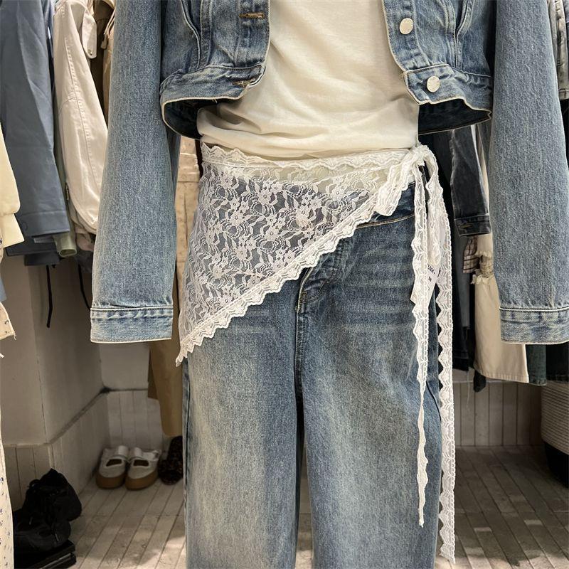 

Треугольный шарф и фартук в корейском стиле с кружевной пэчворк-вставкой в виде петуха One Size