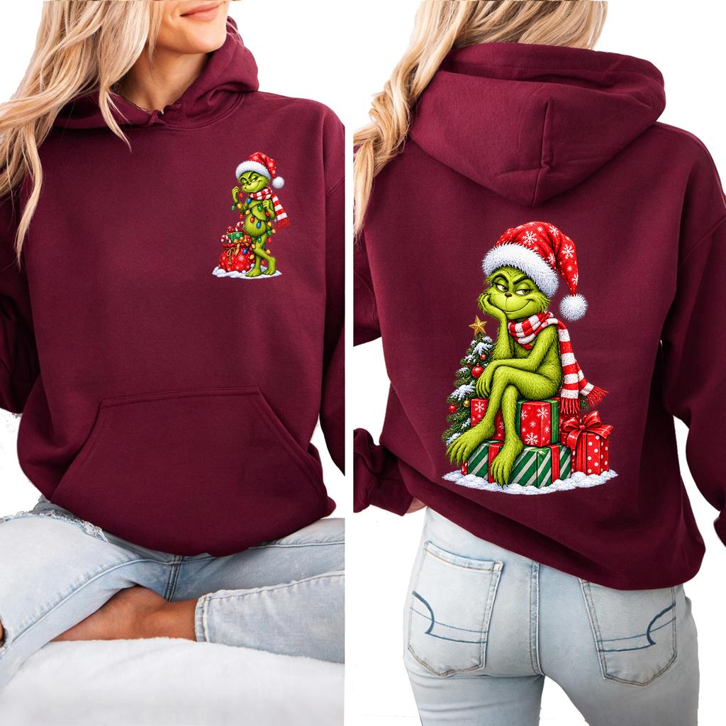 Women's Christmas Lightweight Long Sleeve Hooded Pullover Sweatshirt with Graphic Print