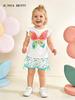 European & American Style Girls' Cute Print T-Shirt and Knitted Cotton Shorts Set