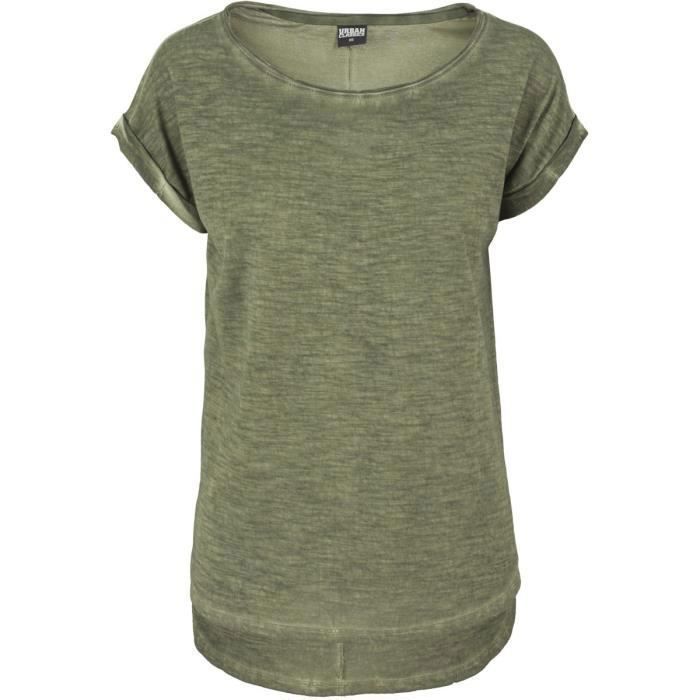 T-shirt Long Femme - Urban Classics - Spray Dye Tee - Couleur Olive - 100% Coton - Manches Courtes