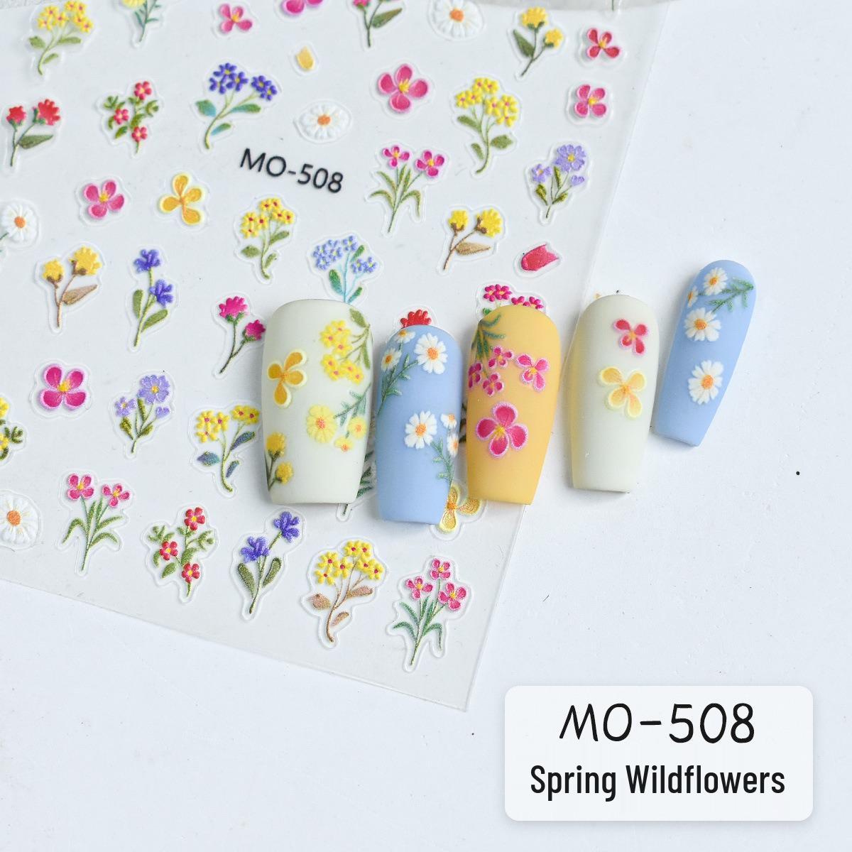 Colorful 3D Embossed Spring Wildflower Nail Art Stickers