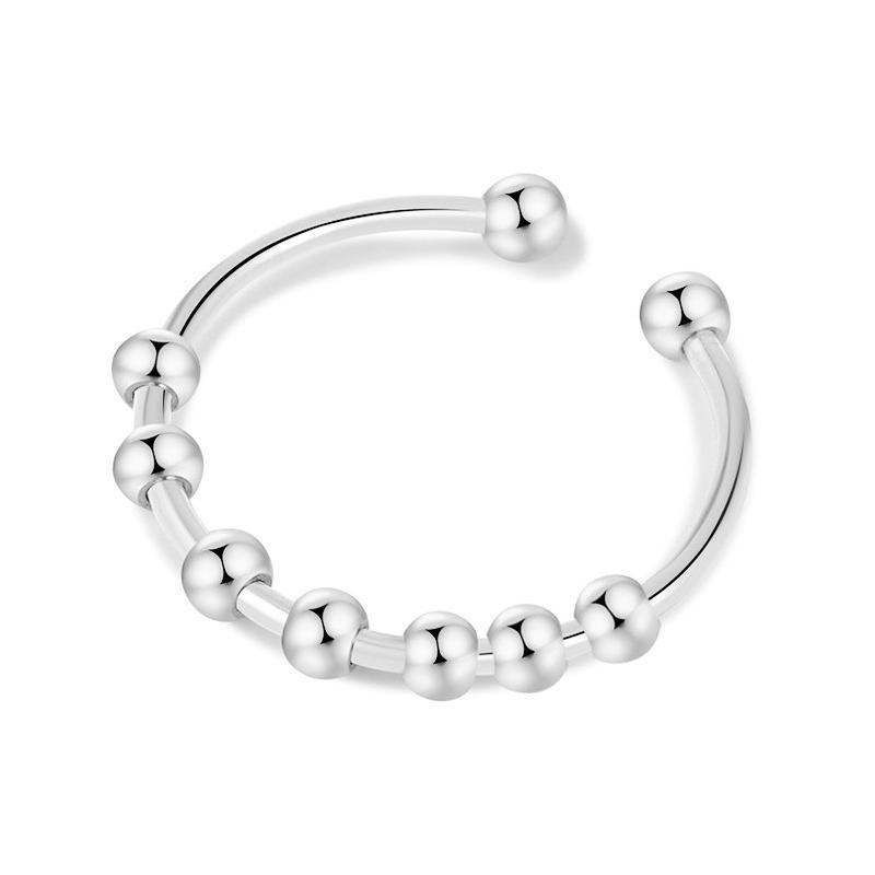 Fashion Anxiety Fidget Rings Adjustable Stainless Steel Tarnish Free Silver 18K Gold Color Rotatable Beads Women Jewelry