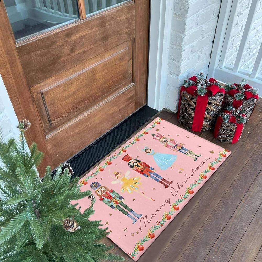 Christmas Carpet Mat Rug Nutcracker Ballerina Design Merry Christmas Text Vintage Linen Floor Mat for Home Decoration Home Mat