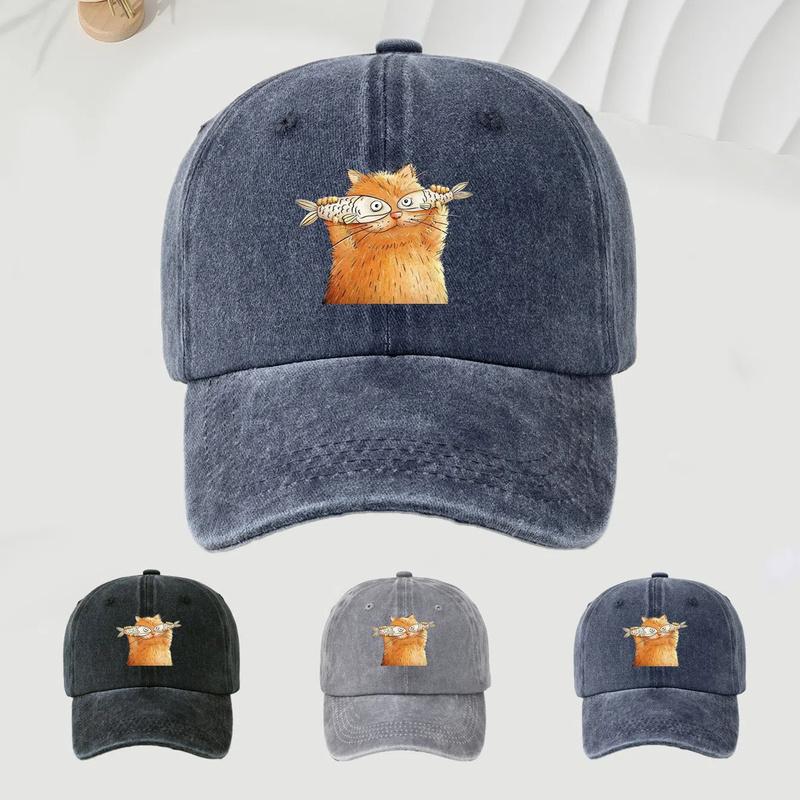 Cute Cat Printed Baseball Cap for Men and Women, Suitable for Daily Leisure and Cute Style Outdoor Travel Equipment