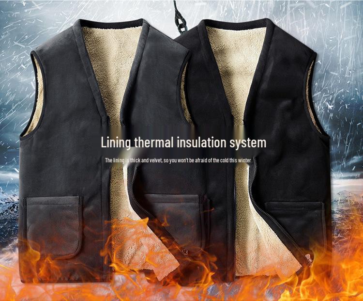 Men's Winter Fleece-Lined V-Neck Vest for Middle-Aged and Elderly