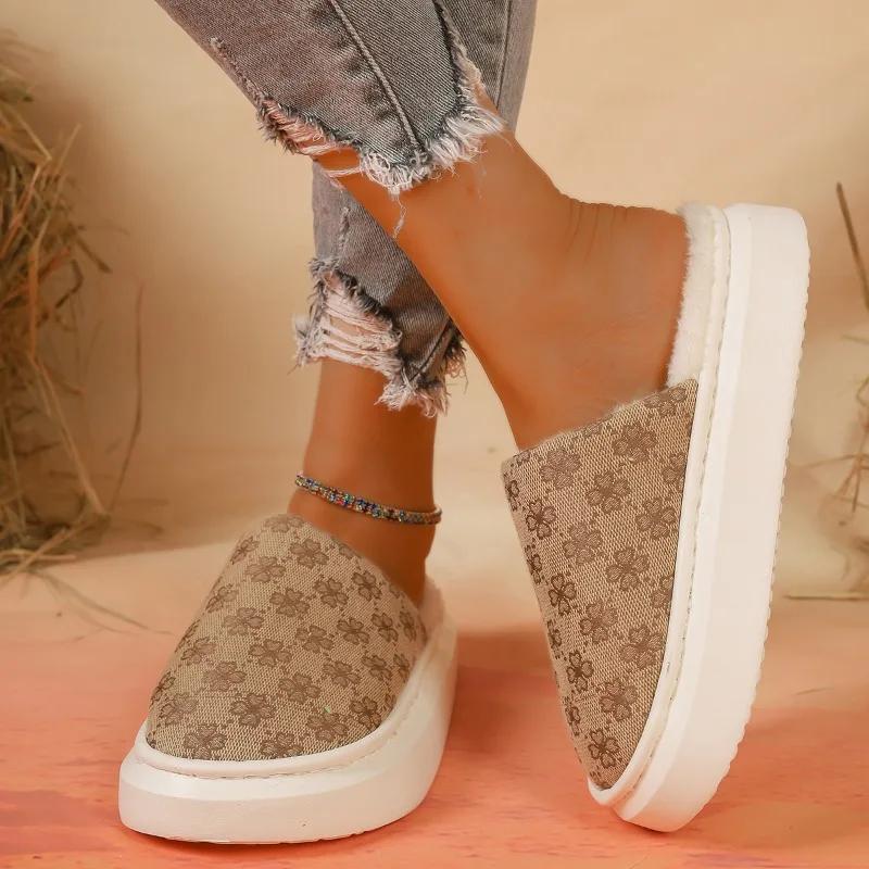 

2025 Женские платформенные шлепанцы больших размеров с принтом, повседневные, с закрытым носком, для дома, мягкие и теплые, для ежедневной носки дома 43 хаки