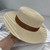 Spring and summer new metal small label decorative flat top straw hat men's and women's top hat sunshade holiday beach hat summer hat