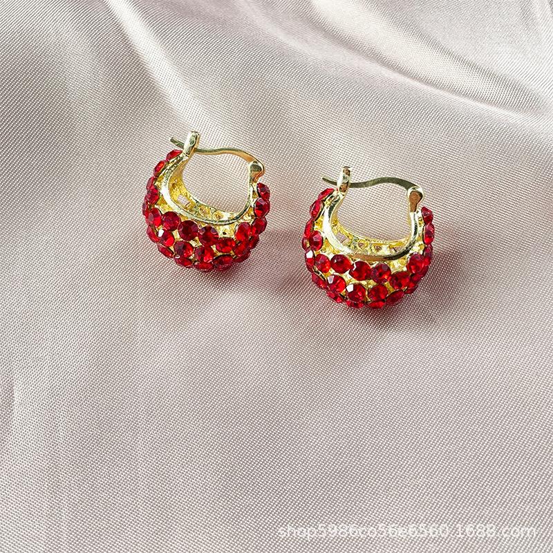 

Rhinestone earrings large circle earrings new trendy cold wind design sense rhinestone large circle earrings trend червоний
