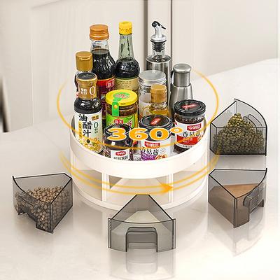 360° Rotation Spice Rack Pantry Cabinet Non-Slip Seasoning Storage Turntable Kitchen Bathroom Cosmetic Salt Shaker Organizer