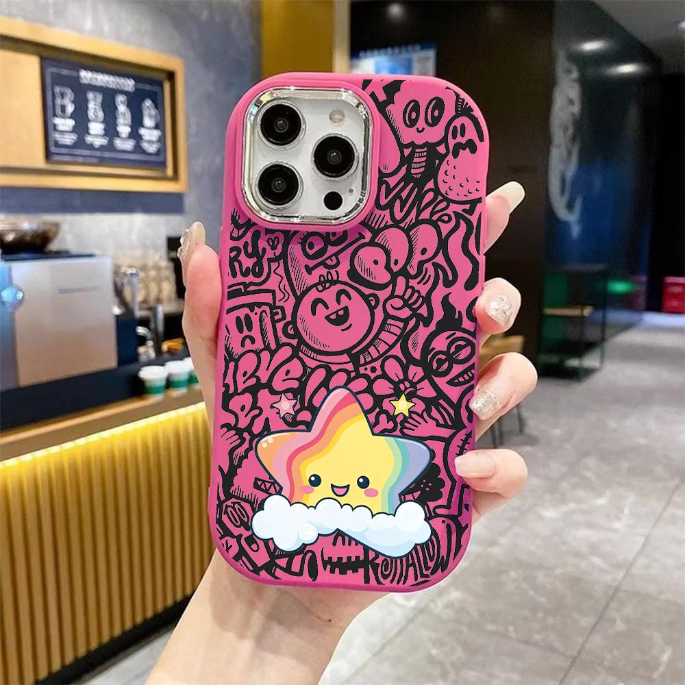 Phone Case: 2D Flat Design Suitable for iPhone 18 17 16 15 14 13 Pro Protective Case, Couple Style, Rainbow Stars, Christmas and Halloween Gift