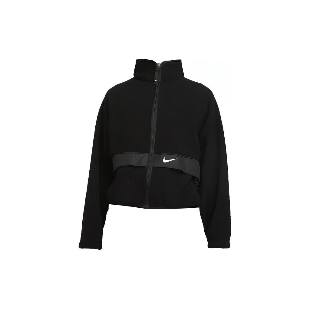 Nike Logo Printed Fleece Warm Stand Collar Solid Short Jacket Women Jackets Black DO7761-010