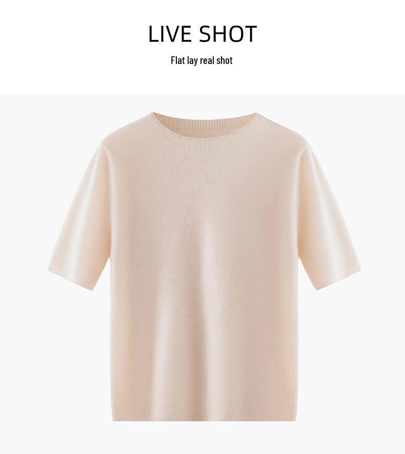 100% Pure Cashmere Round Neck Short Sleeve Pullover Sweater - Solid Color, Loose Fit for Autumn/Winter
