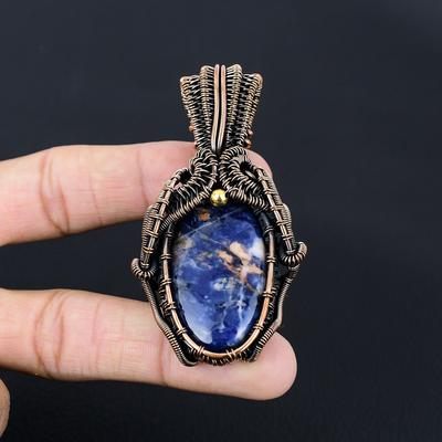 Sodalite Gemstone Handmade Pure Copper Wire Wrapped Pendant Jewelry For Women