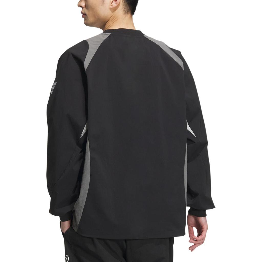 Adidas Futsal Woven Top American Retro Sports Casual Loose Crew Neck Long Sleeve Sweatshirt Men tops Black Dark-Gray JI8744