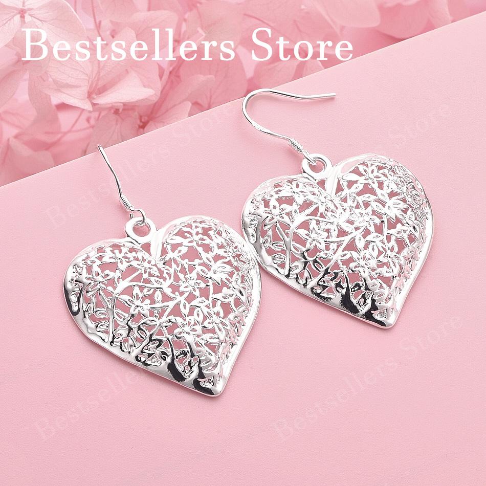 Elegant 925 Sterling Silver Delicate Heart-Shaped Openwork Earrings, Fashionable Women's Wedding Jewelry Accessories