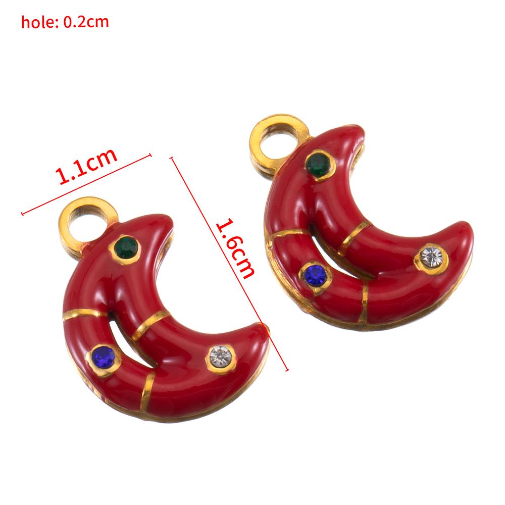 5pcs 2pcs Color Enamel Heart Moon Charm Stainless Steel Crystal Beads Earrings Pendant DIY Jewelry Making Necklace Accessories